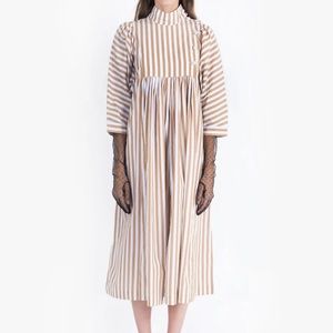 Batsheva Smock Dress in beige and white